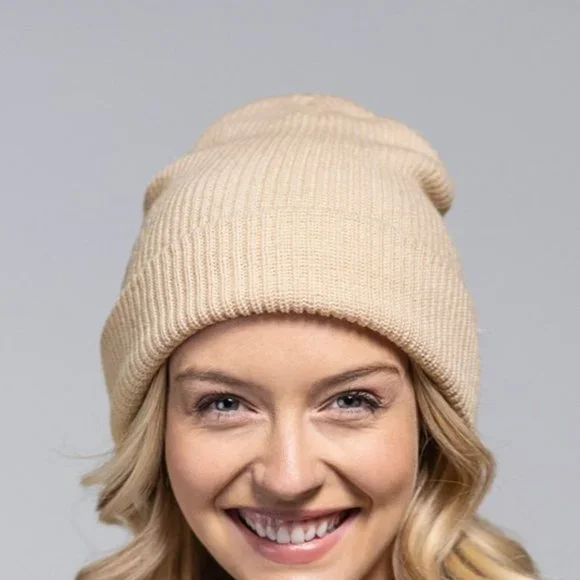 Oatmeal Low Gauge Ribbed Knit Slouchy Beanie - Picture 4 of 7